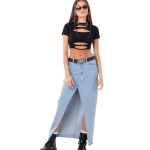 Edikted Blue Denim Front Slit Maxi Skirt NWOT